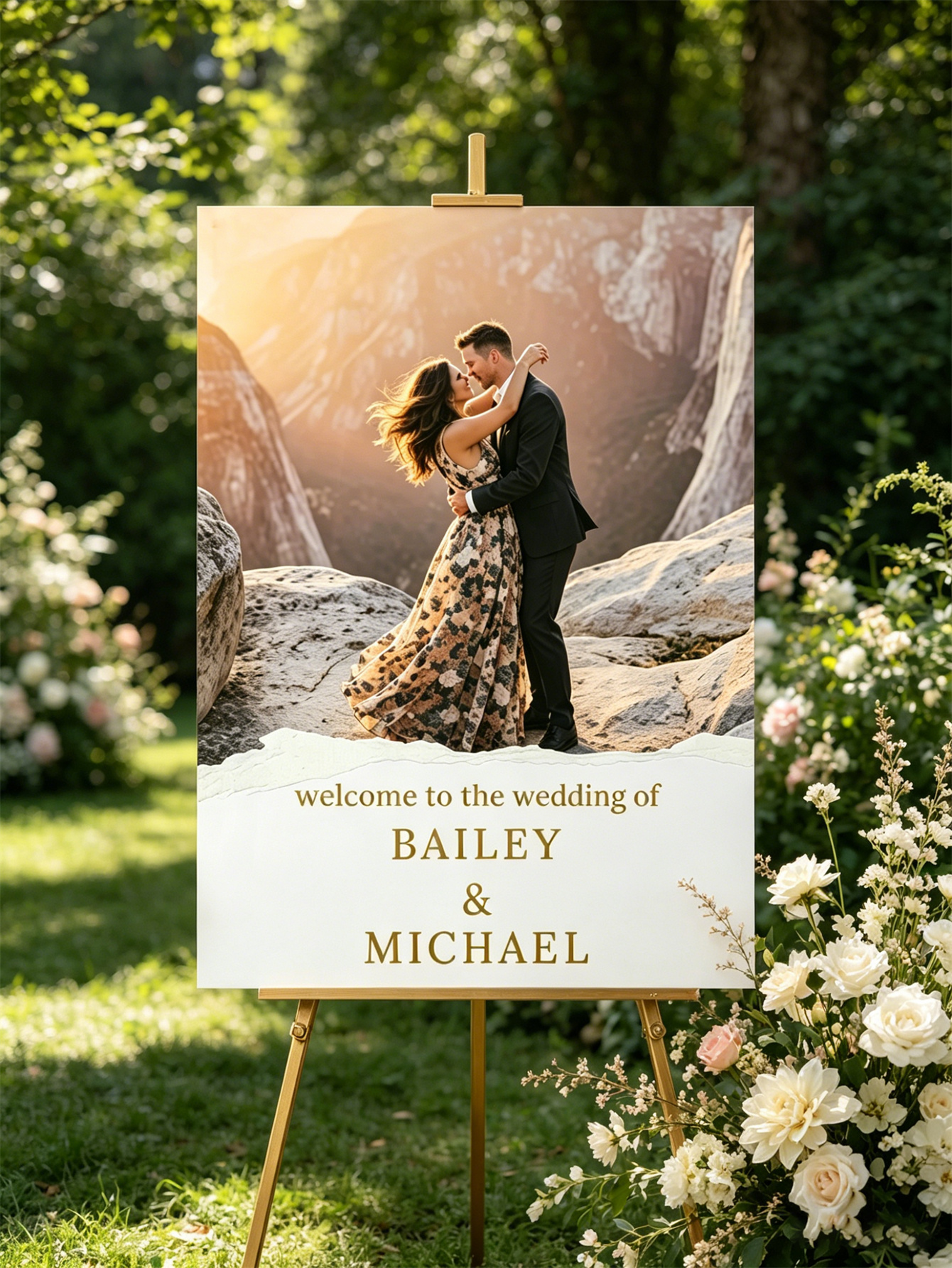 Tear Edge Acrylic Photo Wedding Welcome Sign
